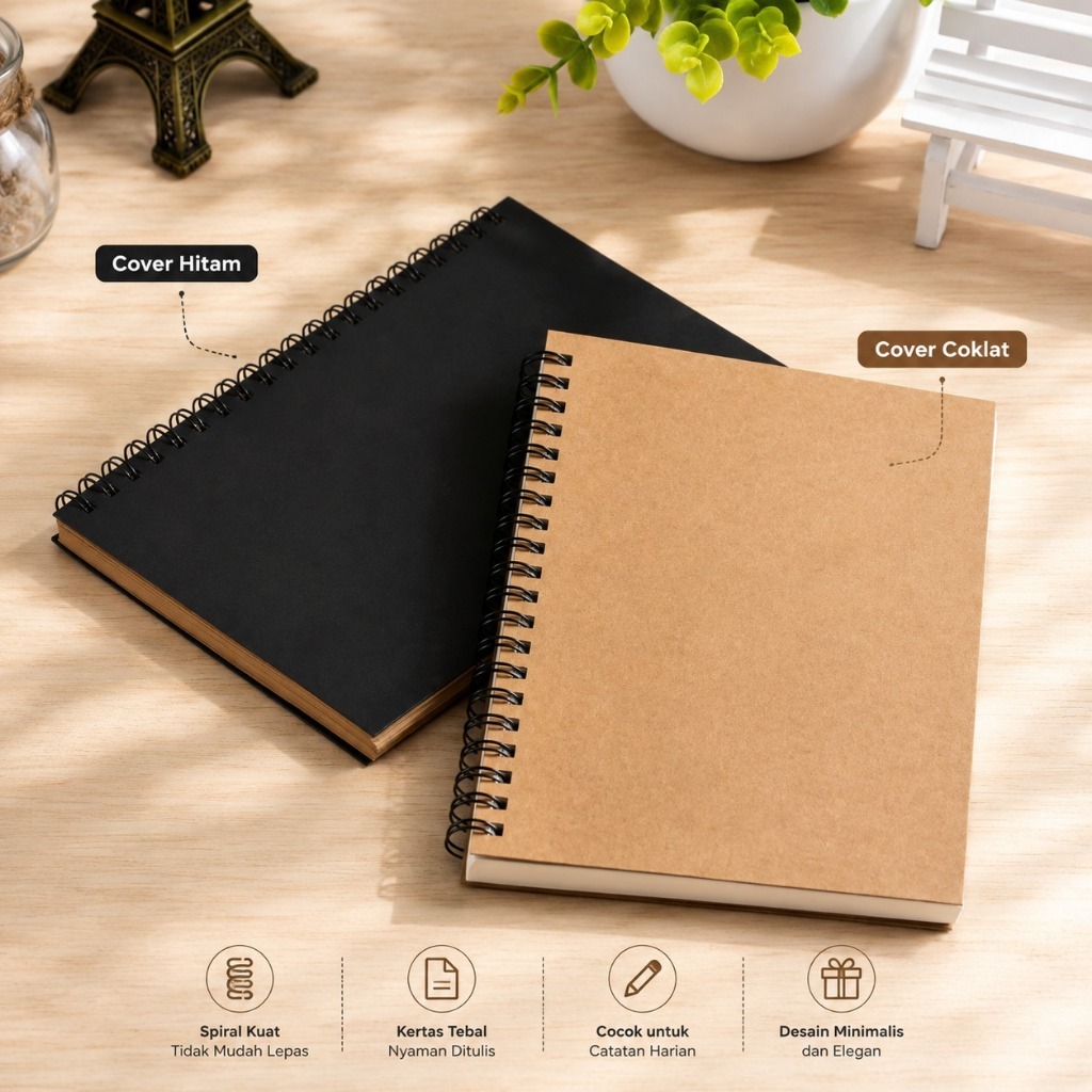 Notebook A5 isi Garis dan Polos / Notebook Ring Spiral isi 50 lembar 100 halaman Buku Tulis Sekolah