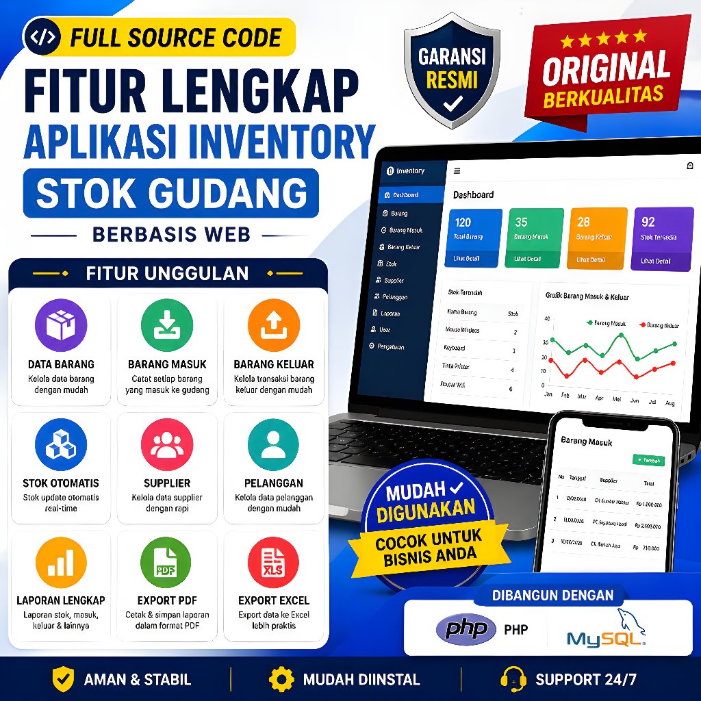 Aplikasi Inventory Barang | Source Code Sistem Stok Gudang | Laravel + MySQL | Full Source Code