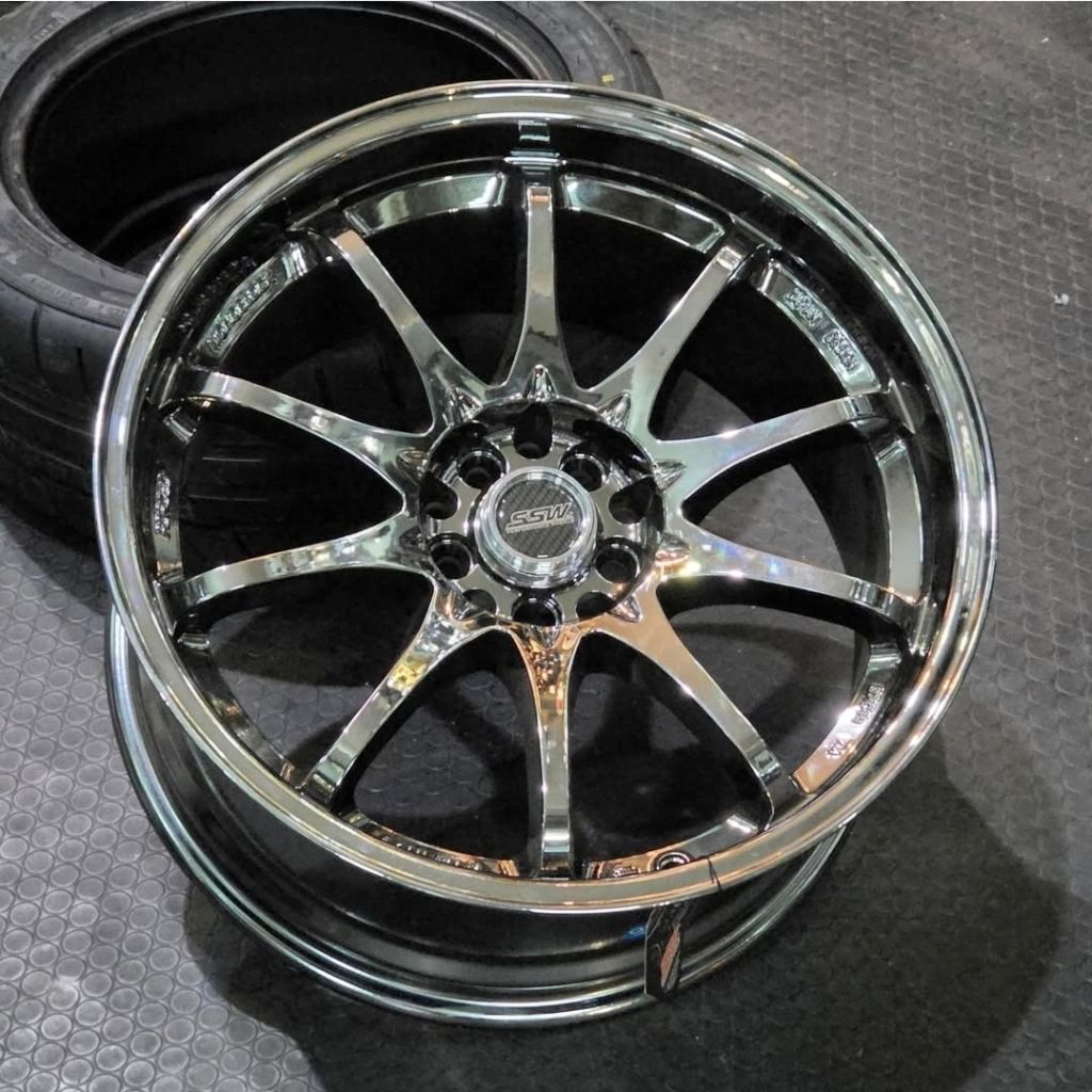 velg mobil ring 18 VOLKRAYS CE28 SSW ORIGINAL THAILAND BLACK CROME LEBAR 9,5 ET 18 velg racing ventu