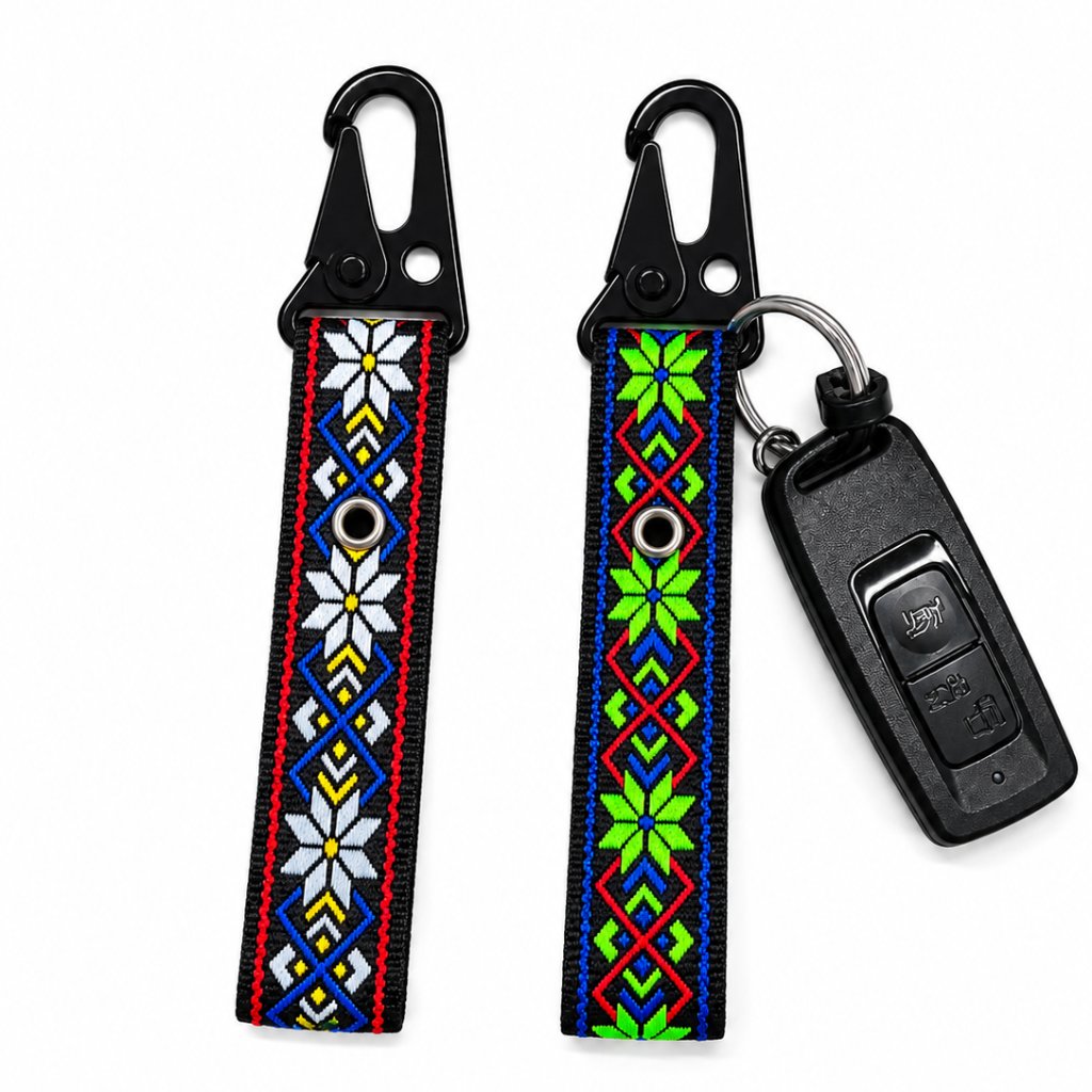Keychain Webbing Snaphook Motif Etnik Gantungan Kunci Praktis dengan Snaphook Kuat