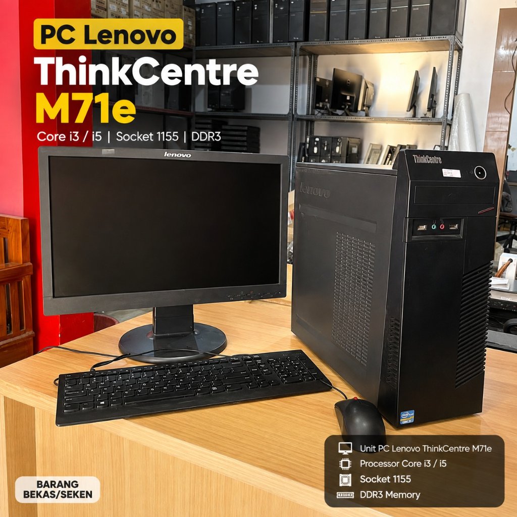 PC Lenovo ThinkCentre M71e PC Bekas Core i3 3.2GHZ 4GB Ram 500GB HDD Monitor 19 Inch Siap Pakai