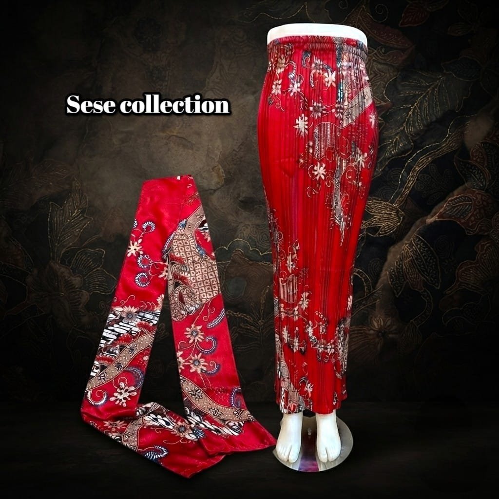Set selendang jumputan+rok plisket batik /selendang jumputan / rok plisket dan selendang