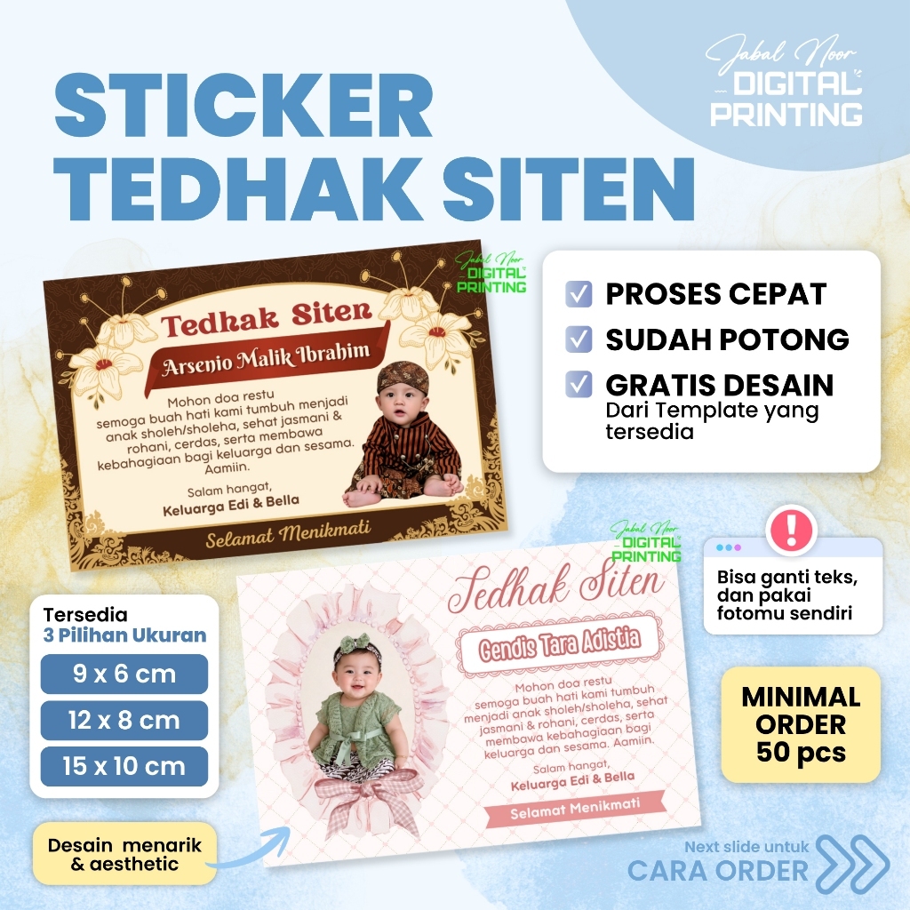 Sticker Tedhak Siten Custom | Stiker Souvenir Tedak Siten Bayi | Label Kemasan Acara