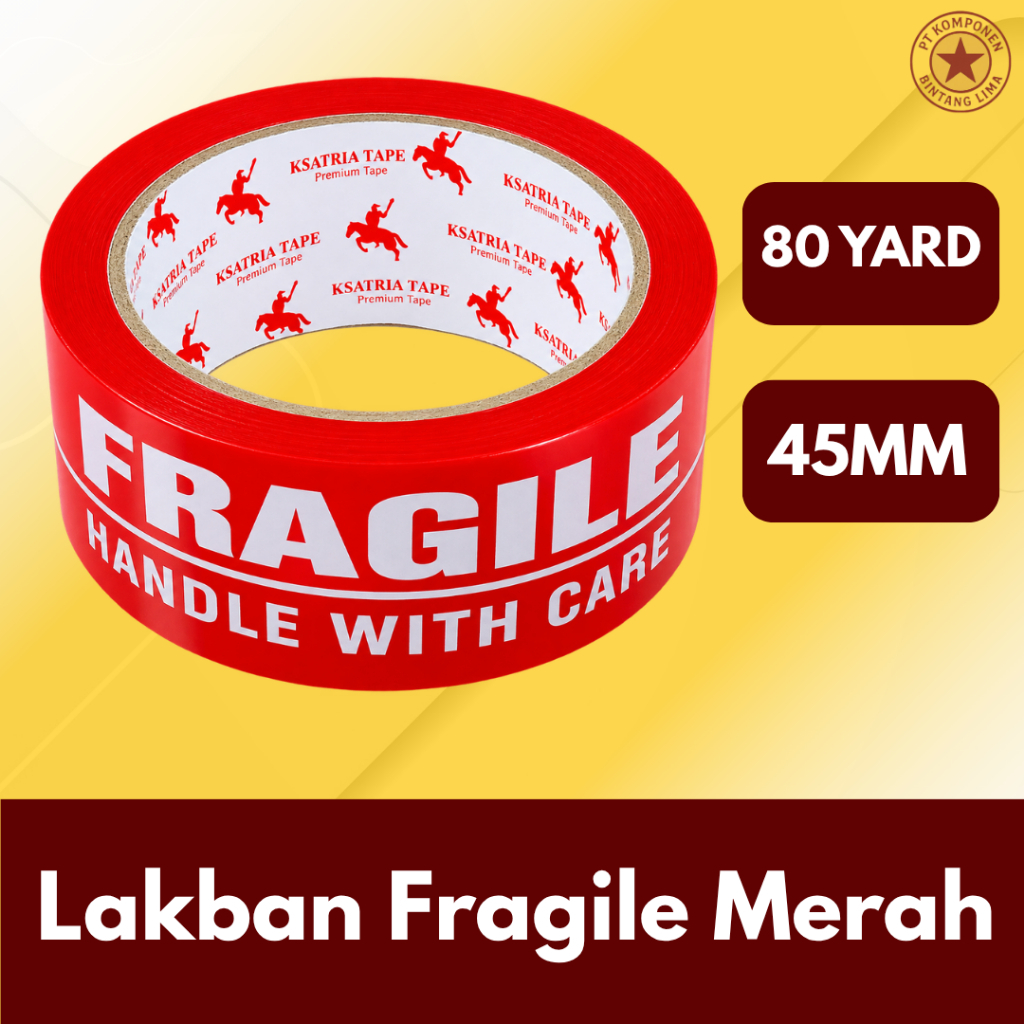 (1SLOP) ISI 6PC Lakban OPP Tape / Lakban Fragile Merah KSATRIA Tape 60 Yard 48mm/ 80 Yard 45mm/ 80 Y