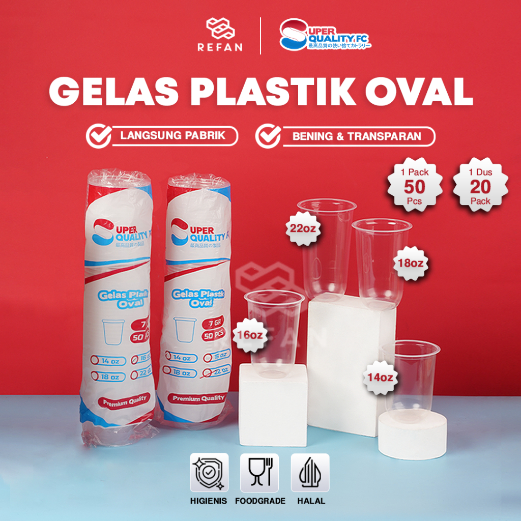 Gelas Plastik Oval 12oz/14oz/16oz/18oz/22oz / Gelas Oval Polos Bahan PP / Gelas Plastik Bening Oval 