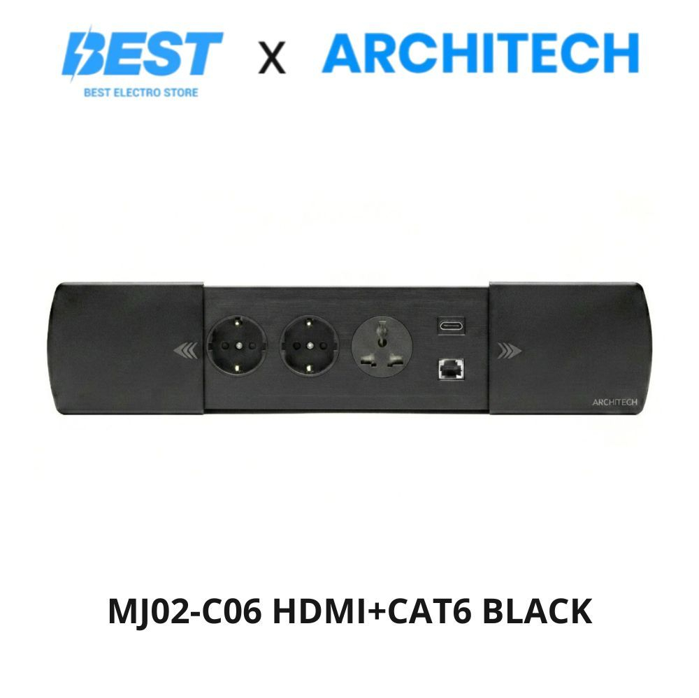 ARCHITECH MJ02-C06 BLACK HDMI+CAT 6 STOP KONTAK MEJA MULTI 3 PIN UNIVERSAL