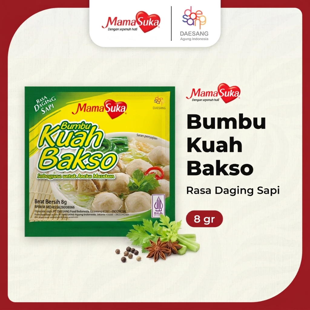 Bumbu Kuah Bakso Mamasuka 8 Gram - Rasa Sapi Gurih, Instan, Praktis