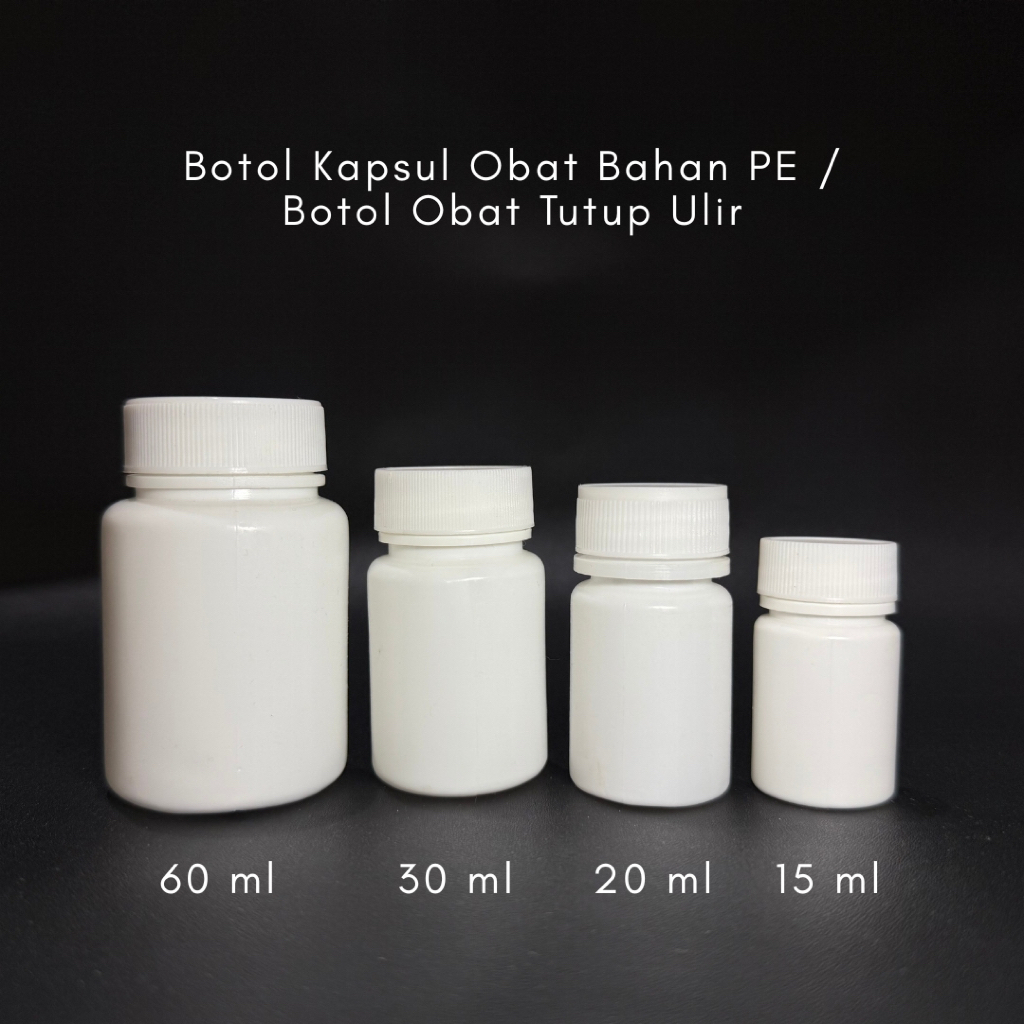 Botol Kapsul Obat Bahan PE / Botol Obat Tutup Ulir uk 15ml, 20ml, 30ml, 60ml