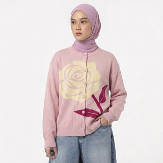 Delova Daily - Cardigan Mawar Atasan Knit Rajut  Premium Wanita Motif Bunga Lengan Panjang All Size Soft | Outer Murah Motif Bunga |Rajut Korean Style Premium