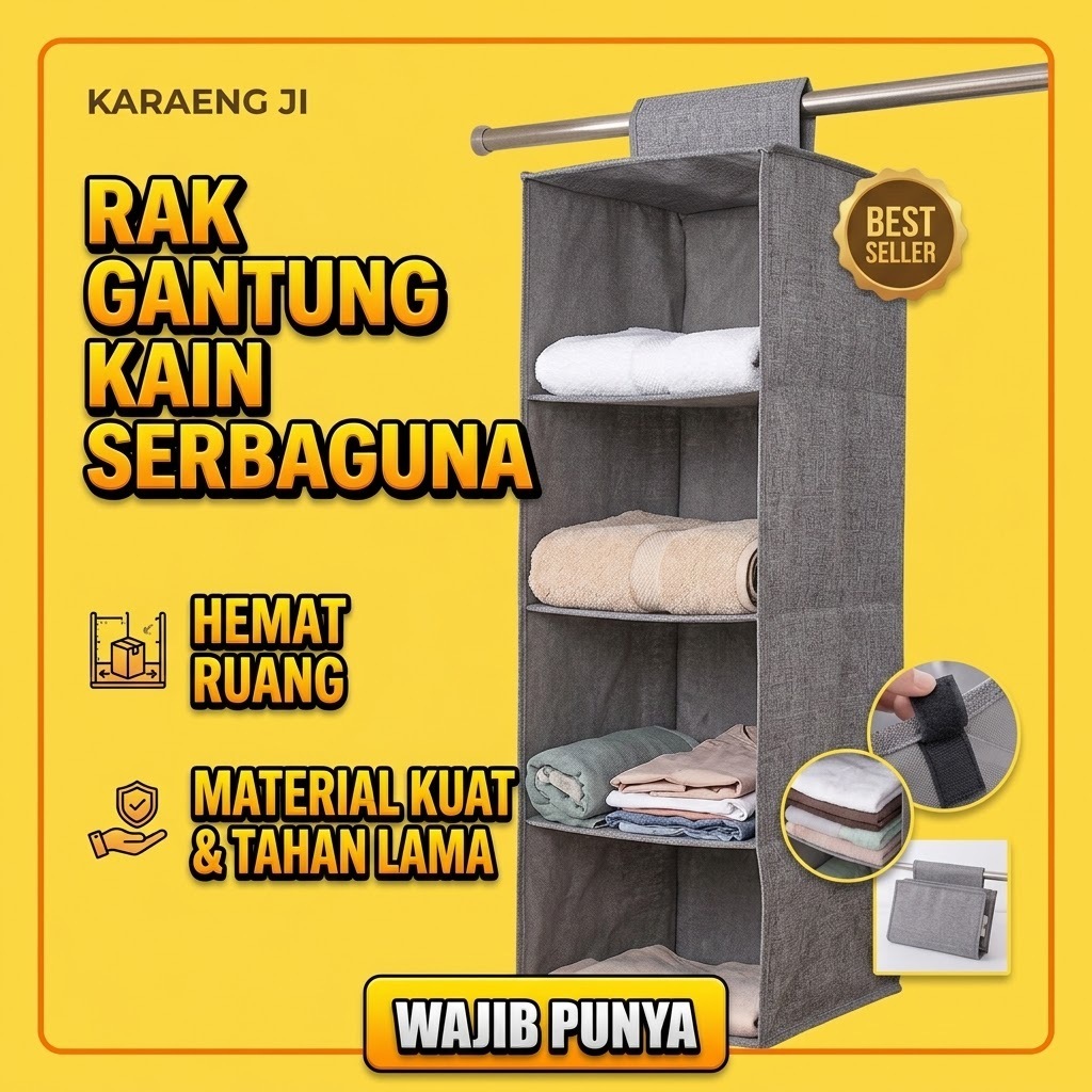 Rak Gantung Kain Lemari Pakaian 4 Susun Organizer Penyimpanan Baju Serbaguna