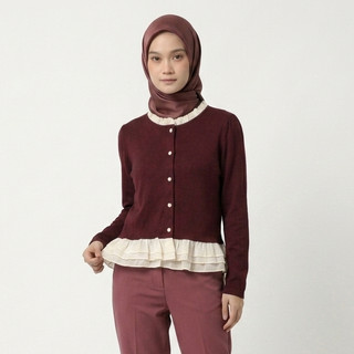 Delova Wardrobe - VELLY Cardigan Ruffle Crop Polos Atasan Knit Bahan Rajut Halus & Tebal premium - Outer Wanita Korean Style