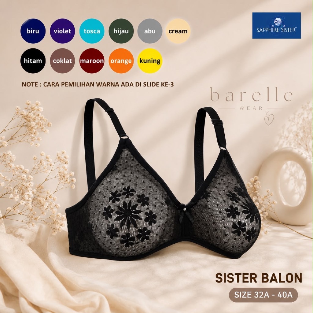 Bra Tidur Tanpa Kawat Busa - Sapphire Sister Bra Balon Transparan - Size (32A-40A)