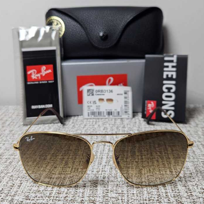Kacamata Rayban Caravan RB3136 001/51 Gold Lens Brown Gradient Original