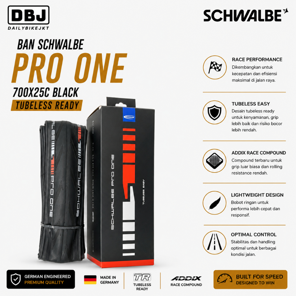 BAN SCHWALBE PRO ONE 700X25C BLACK TUBELESS READY - Ban Luar Schwalbe 700x25