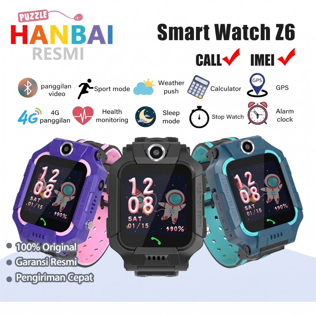Hanbai Anti Air Jam tangan anak 4G Video call telepon - Voice Call 2 Camera 360° Rotation Smart Watc