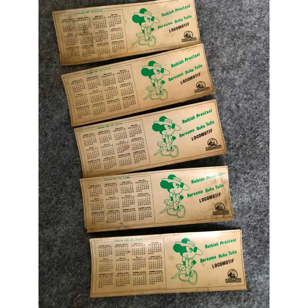 5 poster jadul kecil kalender tema Mickeymouse tahun 1993