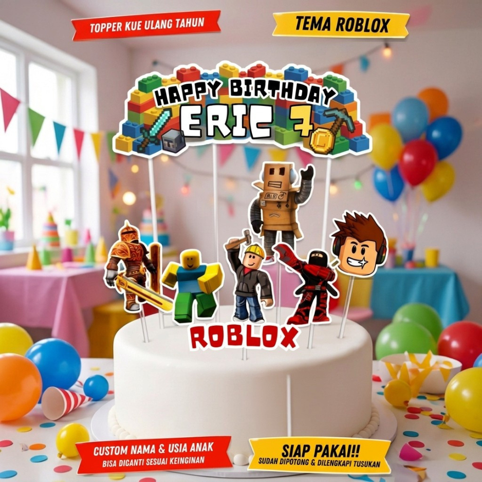 Topper Cake Roblox / Set Hiasan Tancapan Kue Ultah Anak Custom / Cake Topper Murah