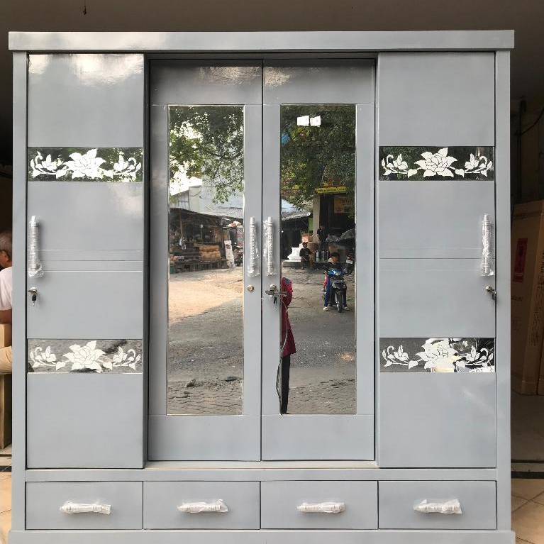 Lemari Pakaian 4 Pintu Sliding Geser Kayu Triplek (sudah dirakit)