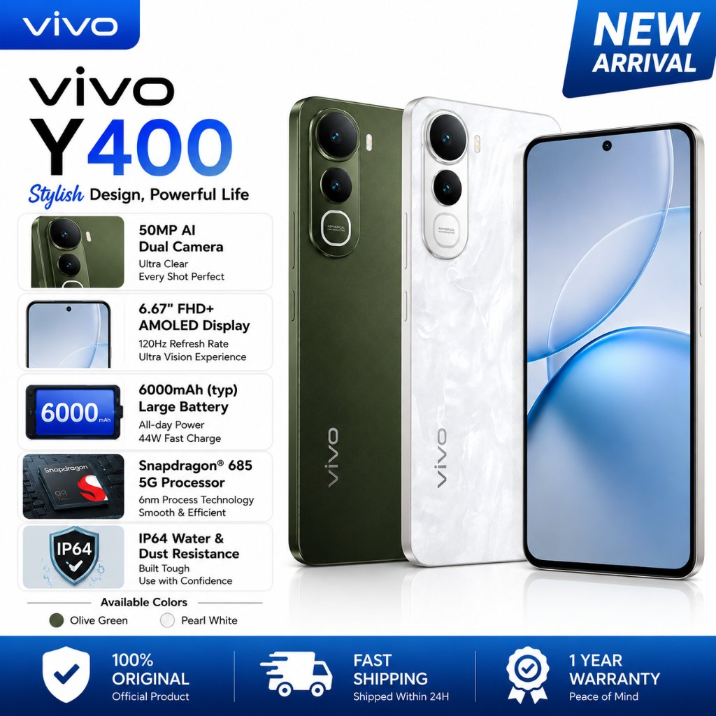 VIVO Y400 5G 8+256GB Original | Layar AMOLED 120Hz | Kamera 50MP | Baterai 6000mAh | HP 5G