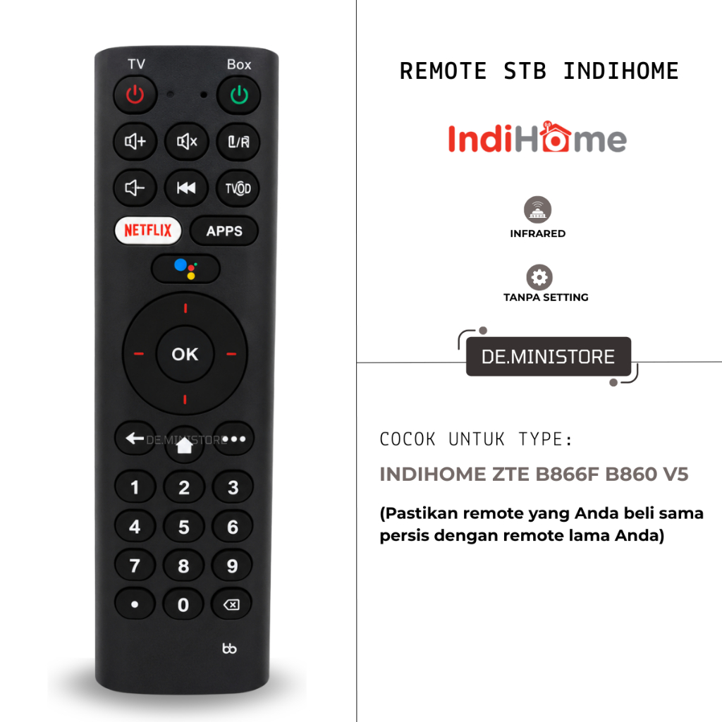 REMOT REMOTE STB INDIHOM ZTE B866F B860 V5 NON VOICE INDIHOME