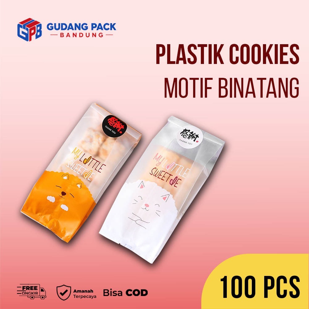 100 Pcs Plastik Cookies Motif Binatang | Plastik Kue | Plastik Permen Karakter | Kantong Kemasan Kue