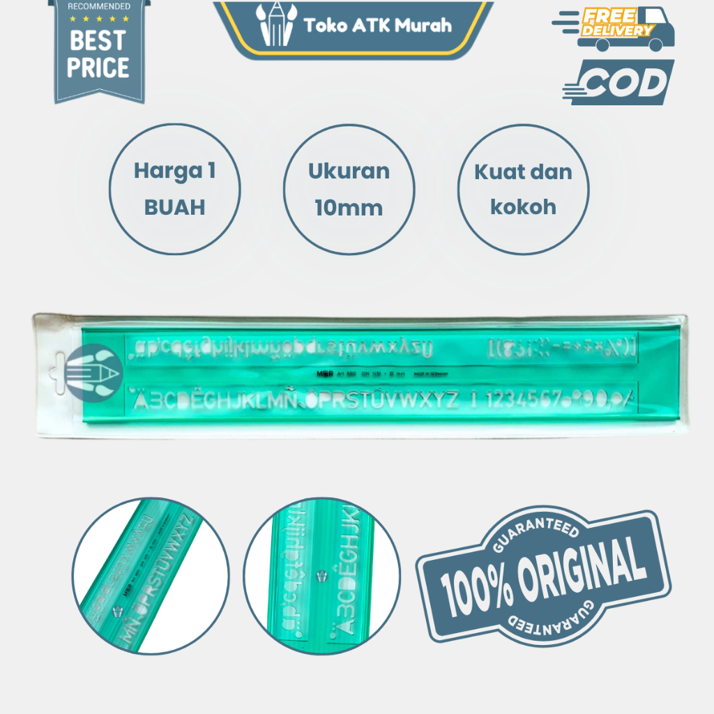 Mal Huruf 10 mm / Penggaris Sablon Huruf 1.0 MOR Made in Germany