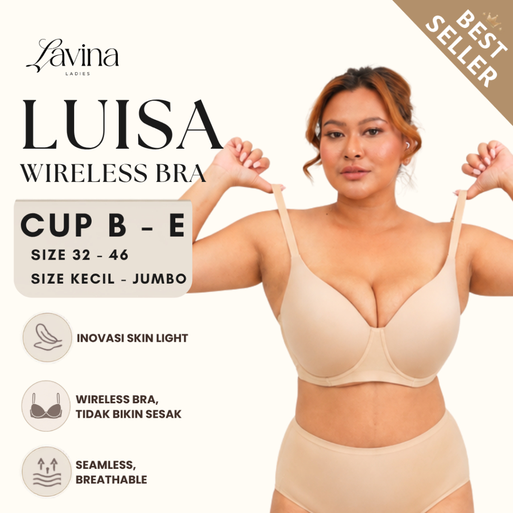 Lavina Ladies Bra Jumbo Luisa Wireless Full Cover Bra Tanpa Kawat Seamless Size 32-46 Cup B-E
