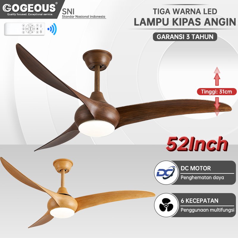 COD Lampu Kipas Angin Plafon Nordik 3 Warna 6 Kecepatan Daun Kayu Kipas Lampu Gantung Plafon Remote