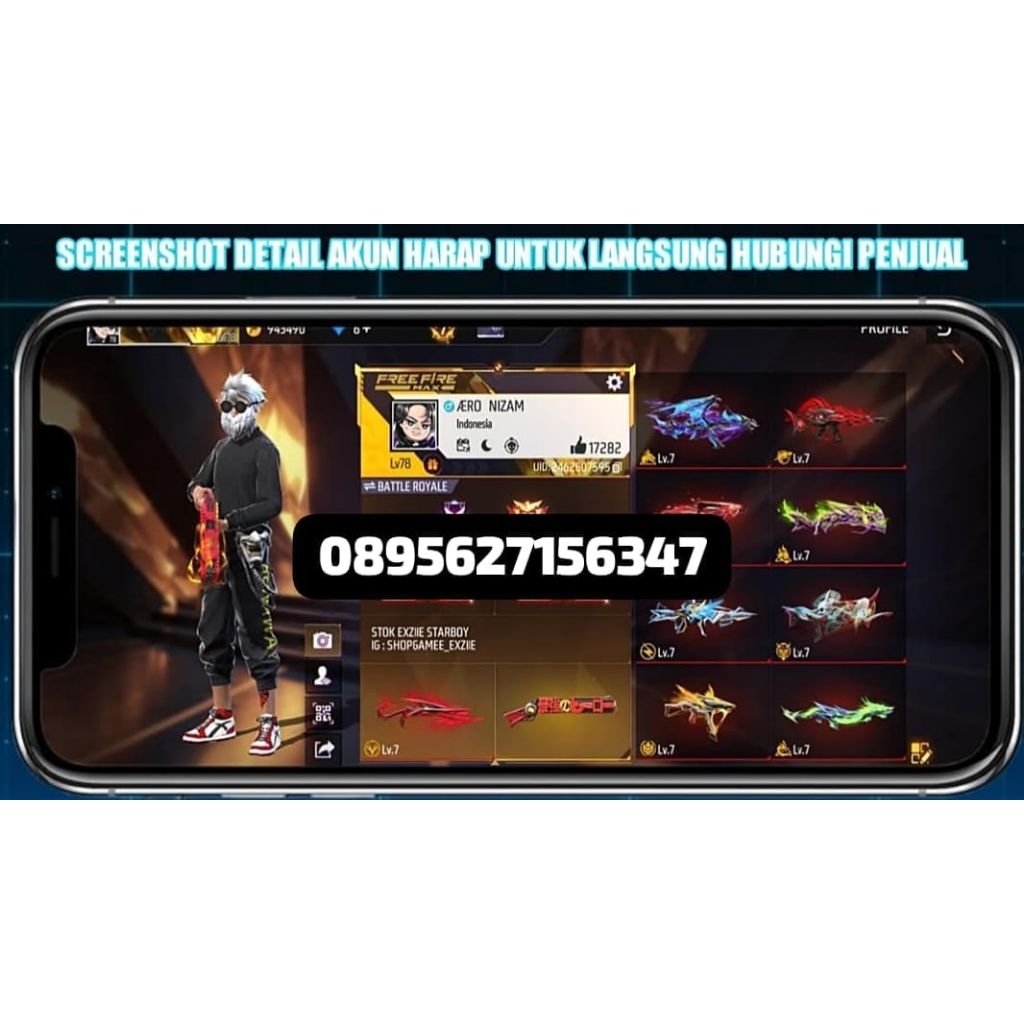 AKUN FF SULTAN-LEVEL TINGGI, SKIN LENGKAP READY AKUN FF MURAH-BAGUS FULL SKIN