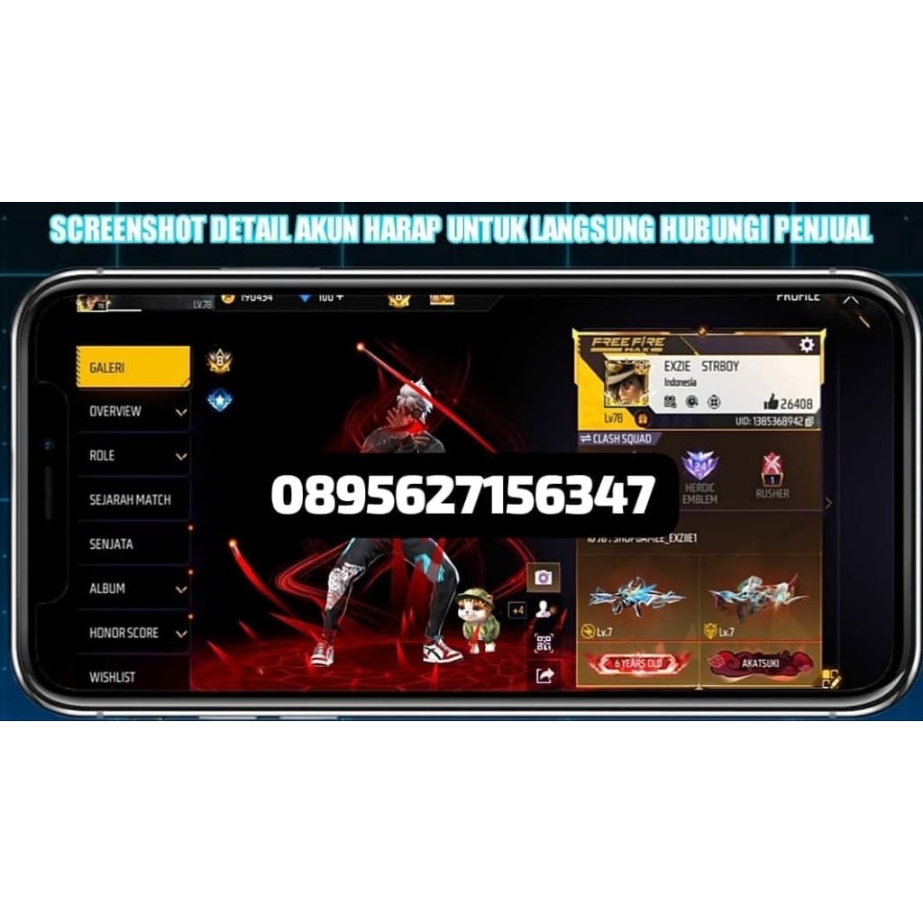 AKUN FF SULTAN-LEVEL TINGGI, SKIN LENGKAP READY AKUN FF MURAH-BAGUS FULL SKIN