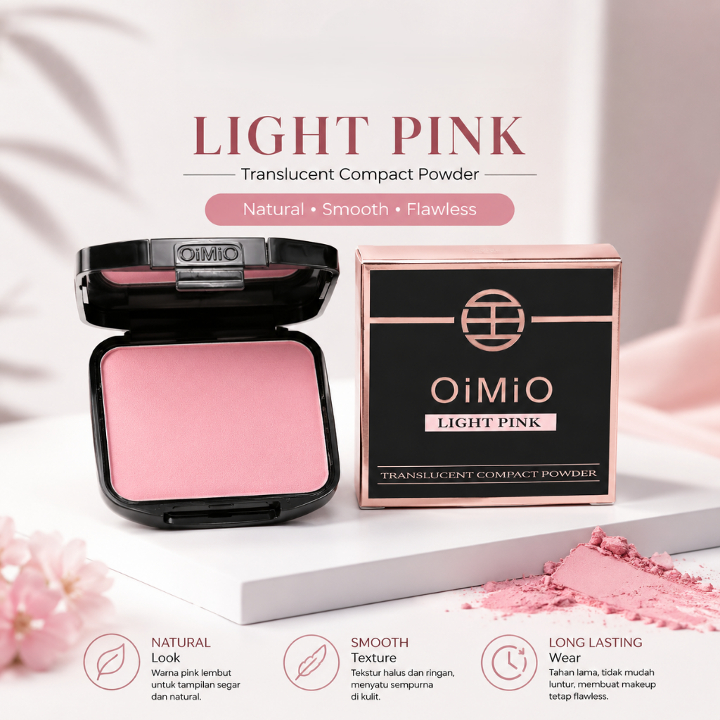 OiMiO Compact Powder Light Pink Bedak Padat Anti Kilap 12 Jam Oil Control