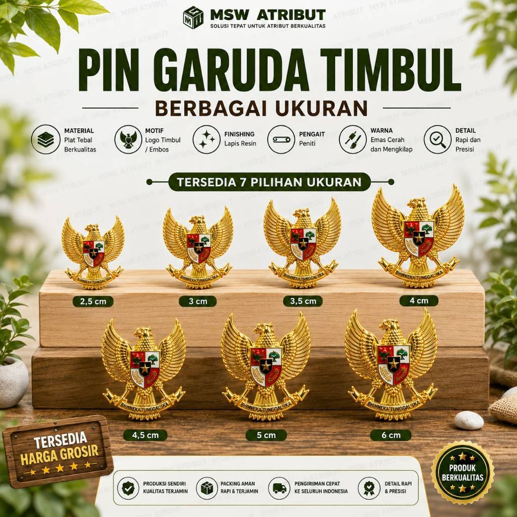 Pin garuda timbul 2,5cm 3cm 3,5cm 4cm 4,5cm 5cm 6cm / pin garuda peci paskibra / peniti lapis resin 