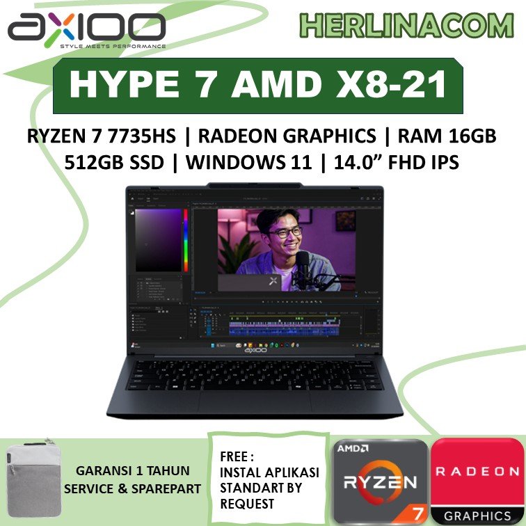 Axioo Hype 7 JKT48 X8-21 Amd Ryzen 7 7735HS 16Gb/512Gb Windows 11