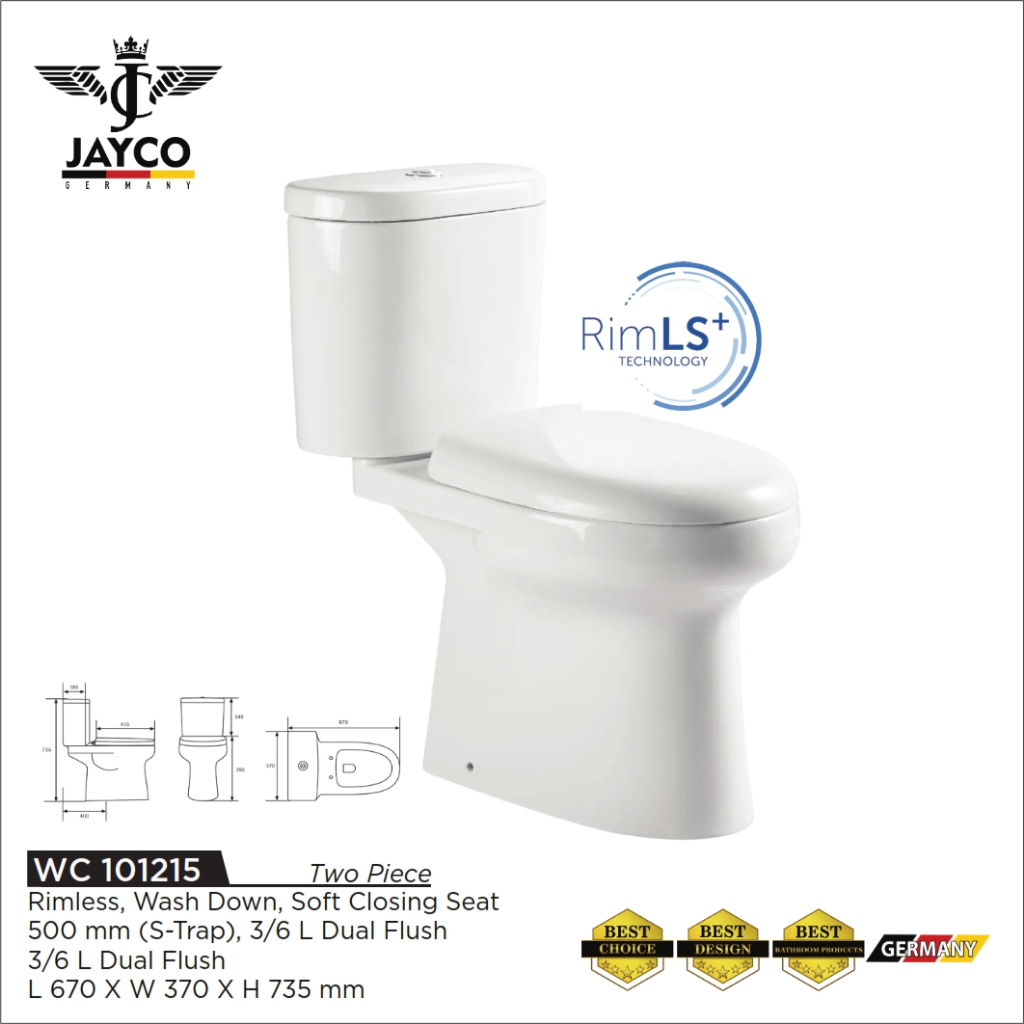 JAYCO WC 101215 RIMLESS FLUSH TWO PIECE CLOSET