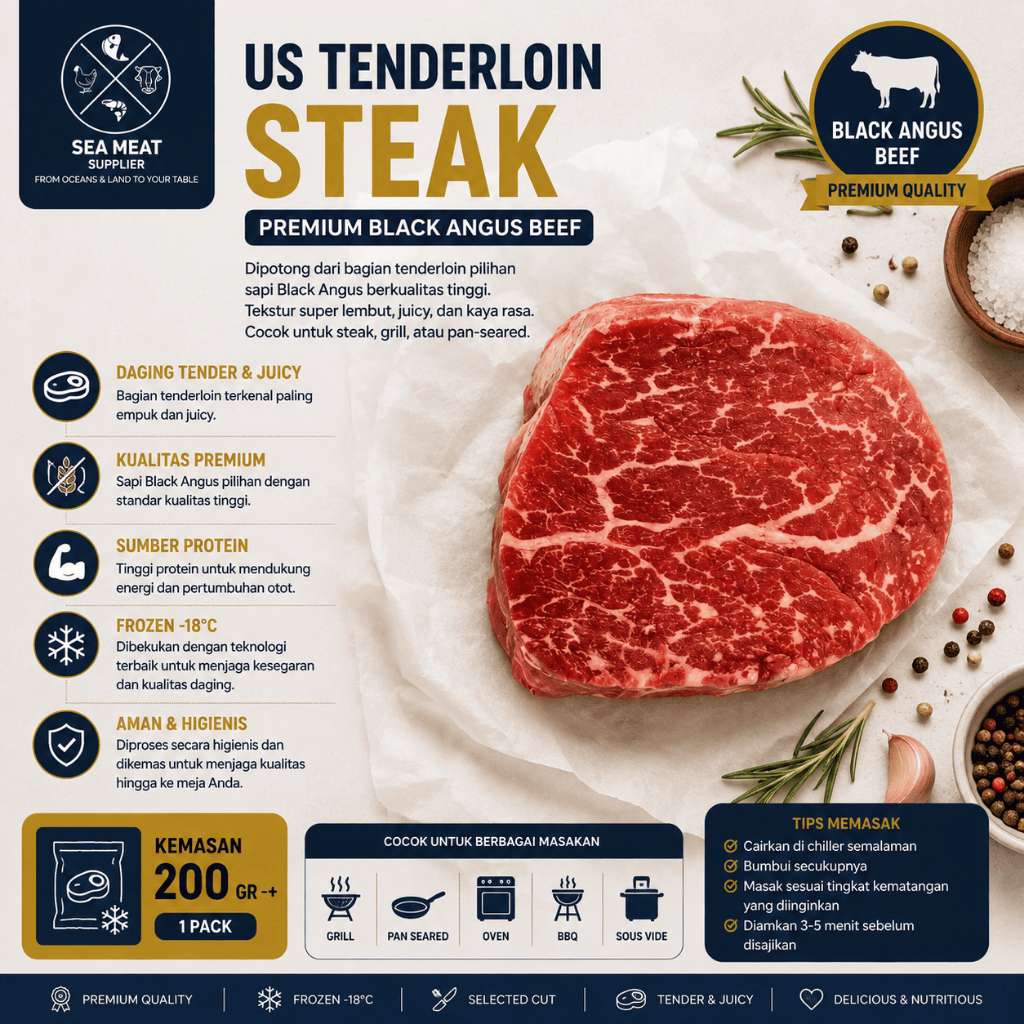 US Tenderloin Steak |  Black Angus beef tenderloin Frozen