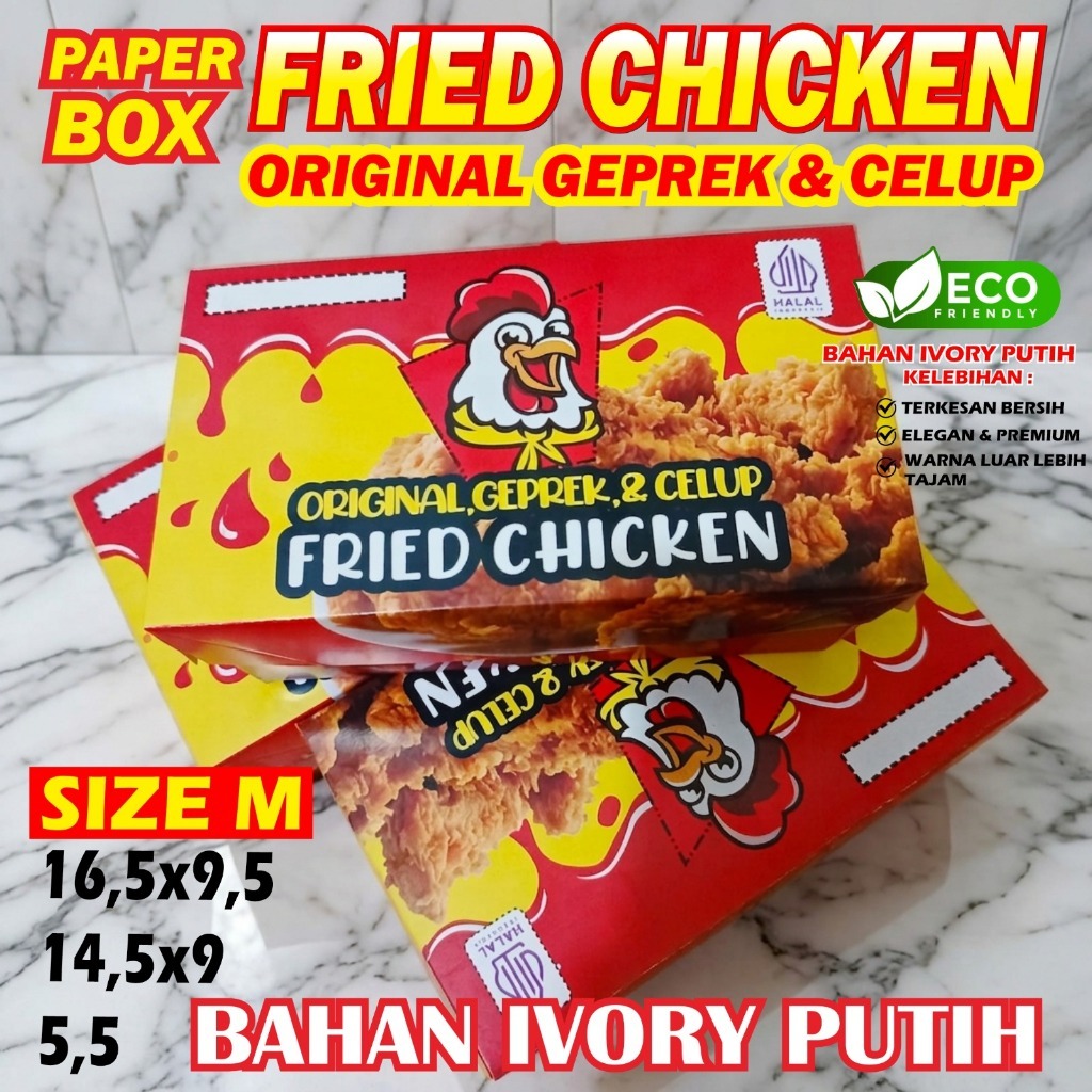 SIZE M -isi 100- Paper Lunch Box Kotak Ayam celup Fried Chicken Dkriuk- non laminasi