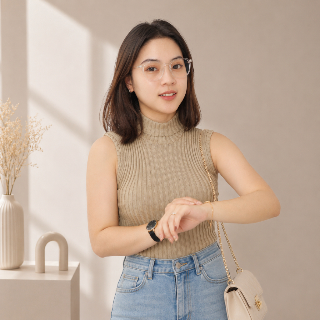 Turtle Neck Tanktop Rajut / Tank top kerah tinggi rajut wanita / Inner Manset