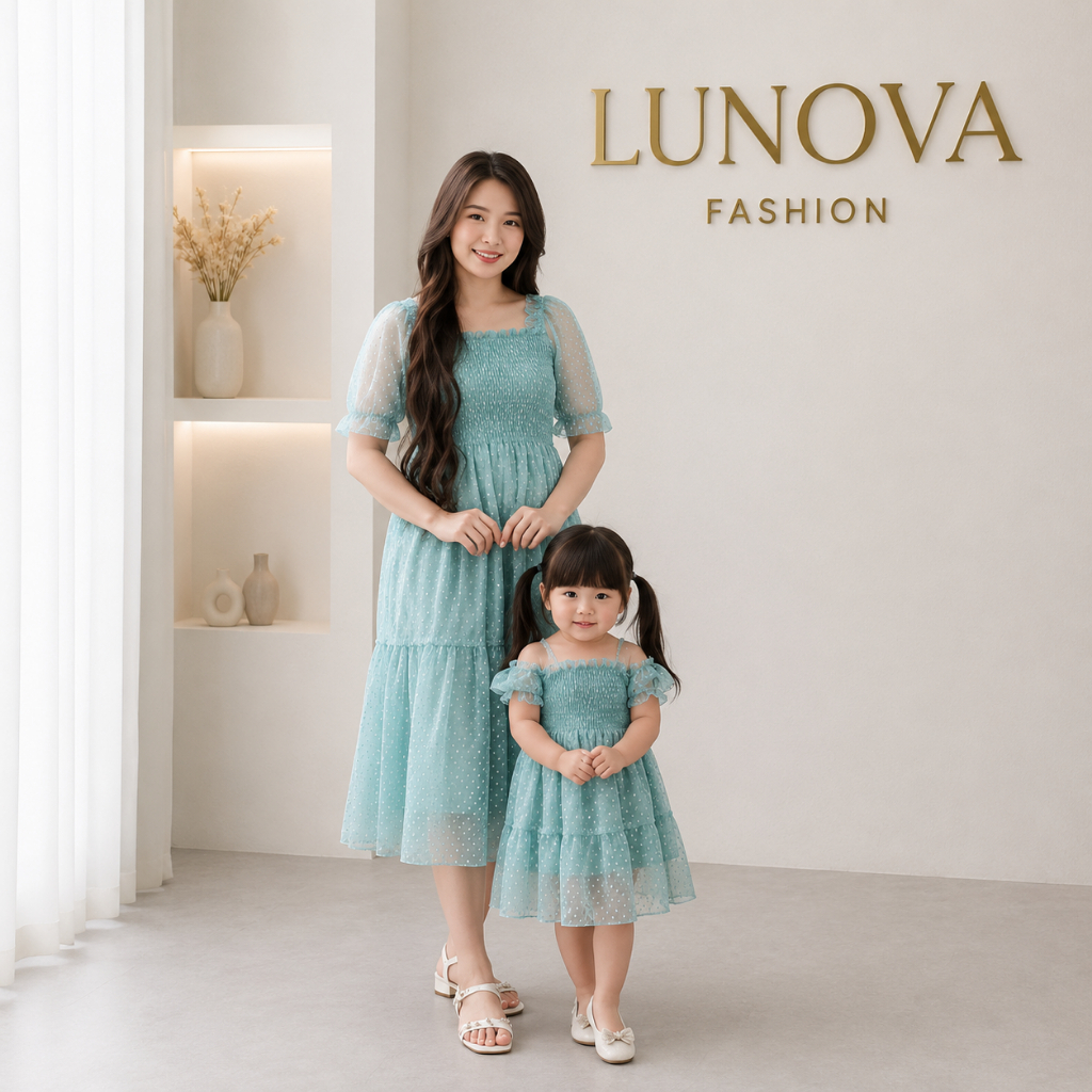 Dress Pesta Ibu Dan Anak Perempuan|Midi Dress Kombinasi Tile