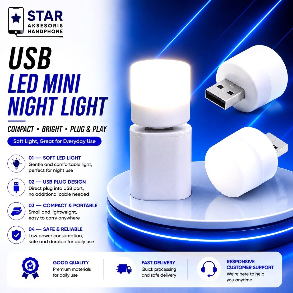 STAR - Bola Lampu Usb Bola Lampu Mini Usb LED Portable | Lampu Laptop Power Bank | Hemat Energi Tera