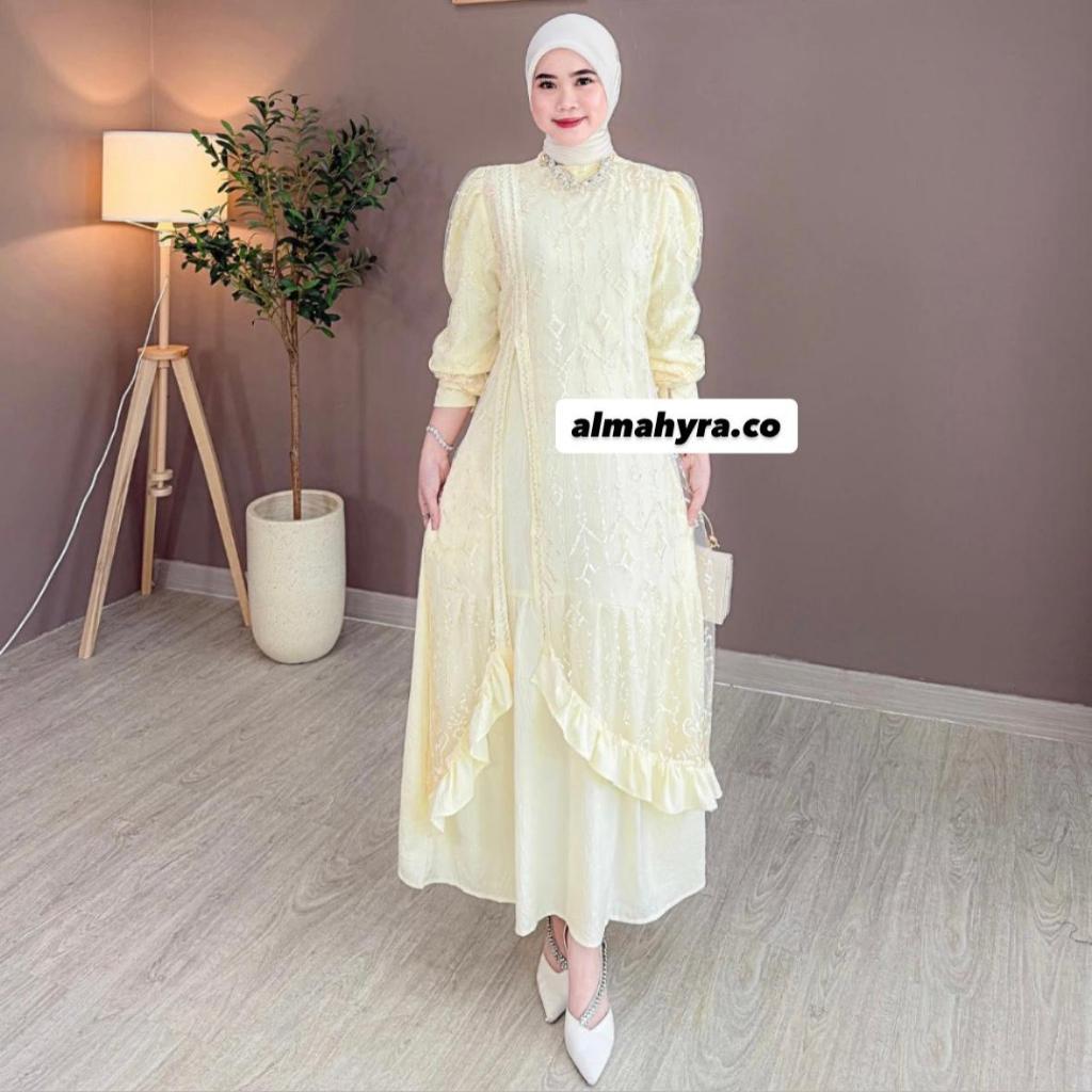 Dress Bianca Tille Brukat Wanita Mewah | Gamis Crinkle mix Brukat Kondangan Lebaran Kekinian