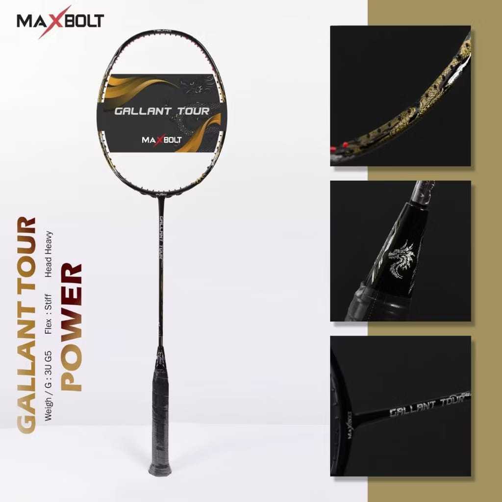 Raket Badminton Maxbolt Gallant Tour Limited Dragon Edition Power Head Heavy Black Gold