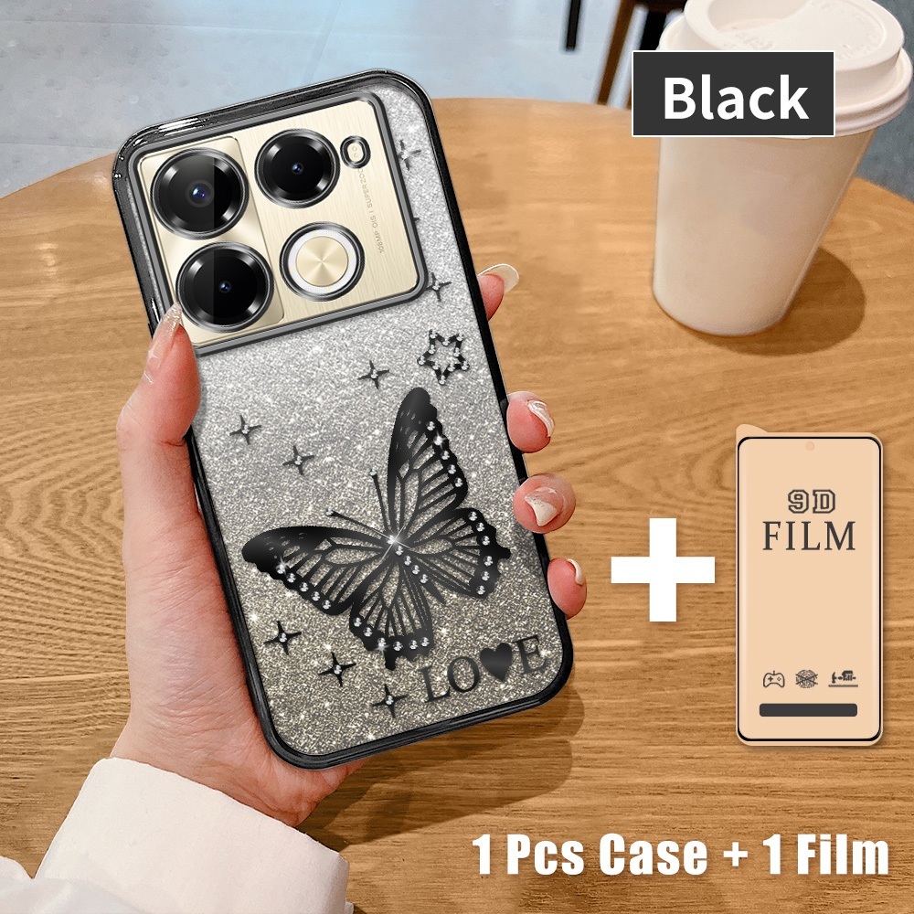 Paket 2in1 Case HP untuk Infinix Note 40 Pro 40 Pro+ X6850 X6851 X6851B Glitter Berlian Kupu Kupu So