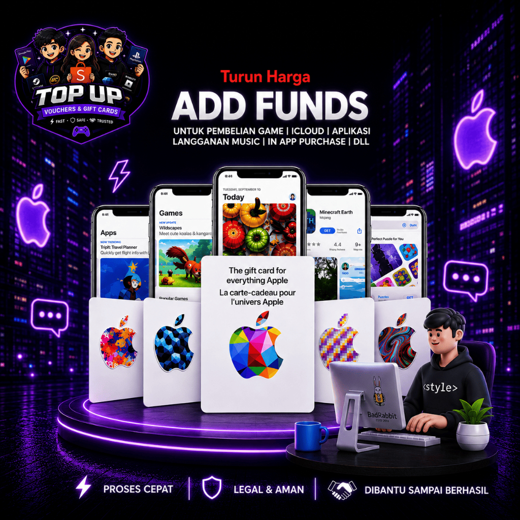 Saldo Add Funds, Bisa Untuk Beli, Music, Icloud, Beli App dll  Region USA 100 USD | 200 USD | 300 US