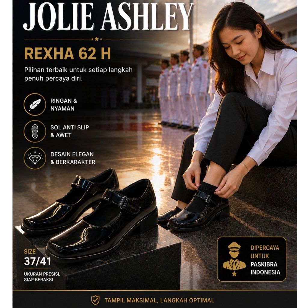 (BISA COD)Sepatu Paskibra Wanita Jolie Ashley REXHA 62 Original | Pantofel Wanita Hitam Glossy Hak 3