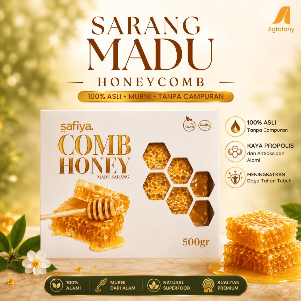 Honeycomb Madu Sarang Alami | Safiya 100% Asli Premium Kaya Propolis & Enzim Penguat Imun