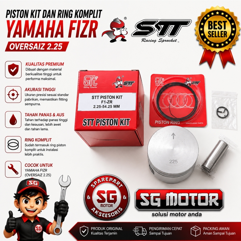 STT SEHER DAN RING PAKET FIZR OS 225. PISTON KIT DAN RING KOMPLIT YAMAHA F1 ZR. FORCE ONE UKURAN 2.2