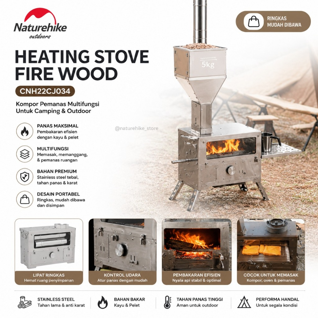 Naturehike Heating Stove Fire Wood CNH22CJ034 Kompor Alat Pemanas Penghangat Makanan Outdoor Camping