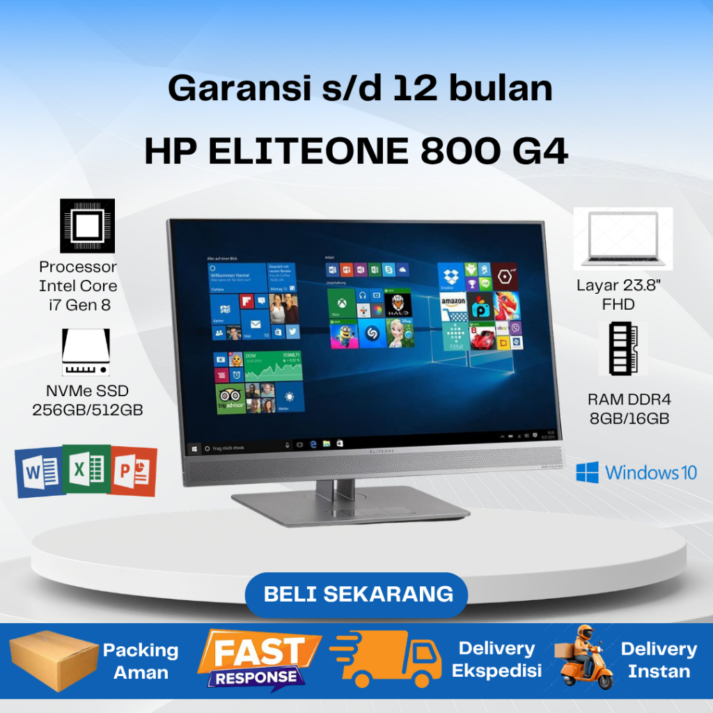 AIO PC HP EliteOne 800 G4 All in One PC - Intel Core i7 Gen 8 | RAM 8GB | 256GB SSD | 23.8" FHD | Ga