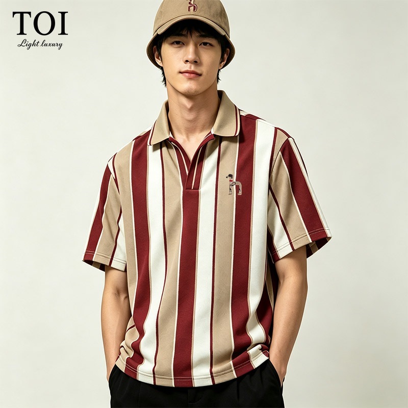 TOI Polo Shirt Pria kaos polo garis Kemeja POLO bergaris vertikal premium