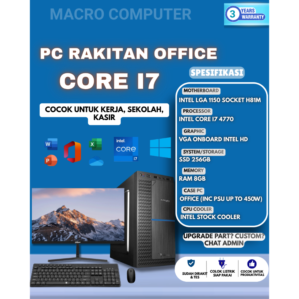 PC Rakitan Core i3 i5 i7 GEN 4 Paket Office Lengkap CPU Intel Admin Online Shop Editing Desain